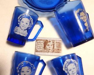 Shirley Temple Colbalt Blue Glasses and Bowl