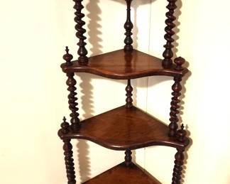 English Antique Walnut Barley Twist Corner Cabinet/Whatnot Corner Cabinet