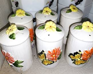 Flower Canister Set Lefton Canister Set Ceramic Canisters Floral Flowers 