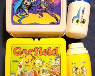 Vintage Garfield Odie Yellow Plastic Lunch Box with Thermos Food Fight