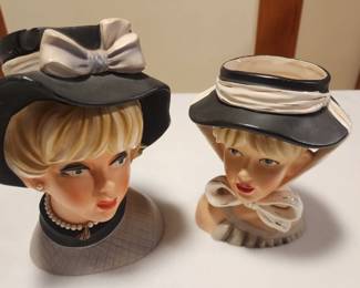 Napco Large Lady Head Vase with Hat and Bow