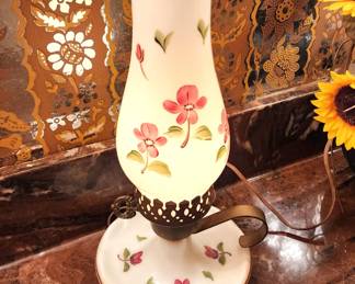 Vintage Hurricane Lamp Hand Painted