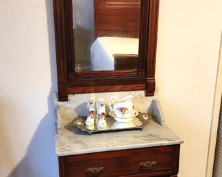 Victorian Walnut Marble Top Washstand