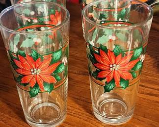 8 Vintage Poinsettia Hazel Atlas Glass Tumblers Complete Set