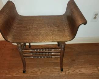 Vintage Antique Oak Bustle Slipper Chair Stool Bench