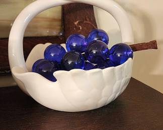 Rare Vintage Glass Blue Grapes with Wire Stem Intact