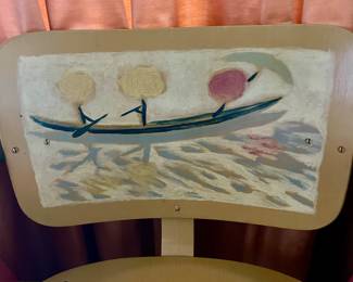 Coloratura hand painted mid-century chair - detail