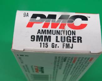 Lot 249. One box of 50 PMC 9mm Luger pistol cartridges