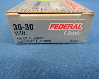 Lot 340. Federal Classic 30-30. 150-grain Hi-Shok SP. Full box of 20 rounds.