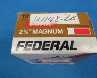Lot 336. Federal 12-gauge 2 3/4" BB steel shot. Full box of 25 rounds.
