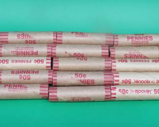 Lot 214. 15 rolls of 50 wheat pennies (750) total).