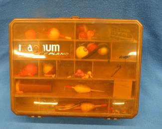 Lot 160. Magnum Plano tacklebox with many panfish poppers and other tackle
