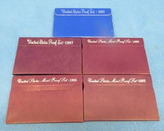 Lot 40. US Mint Proof sets: 1983, 1987, 1988,1989, and 1992