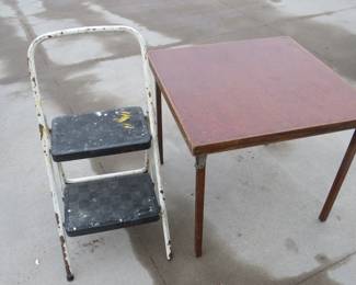 Lot 296. Folding step-stool and a folding card table