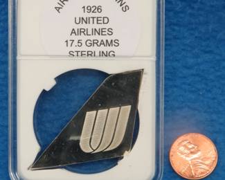 Lot 153. Sterling Airline Tail Fins. 17.5 grams for 1926 United Airlines
