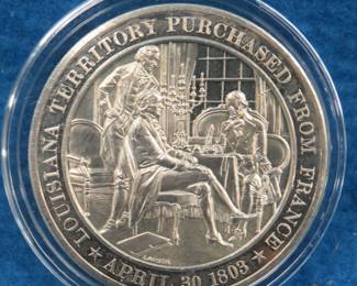 Lot 22. Louisianna Purchase silver round commemorative. 40.7 grams of sterling silver.