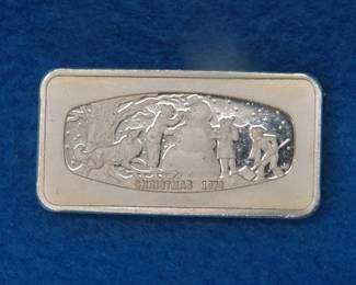Lot 85. Franklin Mint Sterling 2.309 oz. bar entitled Christmas 1974