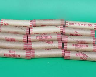 Lot 213. 15 rolls of 50 wheat pennies (750) total).