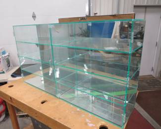 Lot 282. Double Pexiglass cabinet with four shelves on each side, mirrored back and bottom, and a hinged door to keep out the dust. 44"W x 24"H x 10 1/4" D
