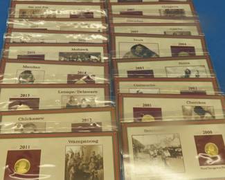 Lot 48. 23 Native American cards, each with one proof Sacagawea dollar. One from each year from 2000 to 2023 (except 2020).