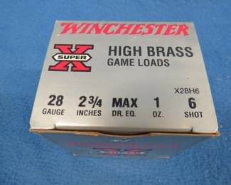 Lot 364. Winchester Super-X 28-gauge. 2 3/4" {{{}}{#}{}}6 shot. Full box of 25 rounds.