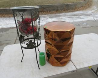 Lot 333. Unique table/stand or accent piece and a grape-motif wire and glass vase