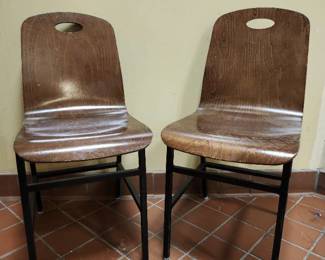 (4) Wooden Dining Room Chairs W/Black Metal Bases