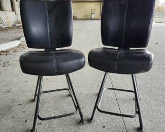 (4) Counter Height Black And Purple Cushioned Swivel Chairs