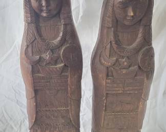Folk art carved wooden ladies 