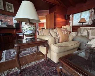 Wood and Glass Side Tables and Coffee Table