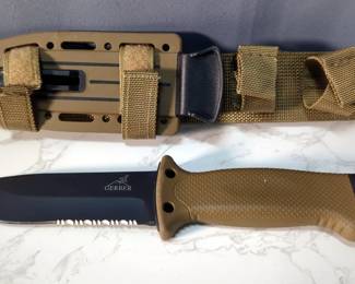 Gerber Fixed Blade Knife, 5" Blade, In Nylon And Plastic Sheath