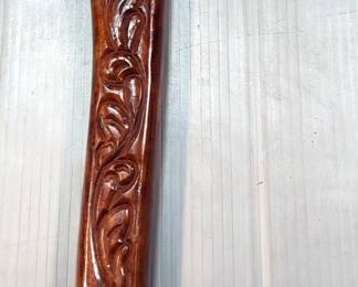 Viking Style Beard Axe, 5" Damascus Blade, 15" Carved Wood Handle, In Tooled Leather Sheath 