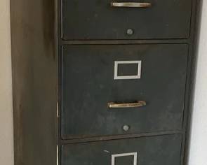 Metal Filing Cabinet w/ Contents: Miscellaneous tools and accessories.