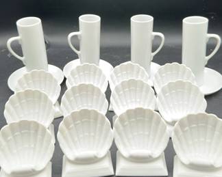 Fitz & Floyd Porcelain Placecard Holders And LeGardo Tacket Demitasse Cup/Saucers