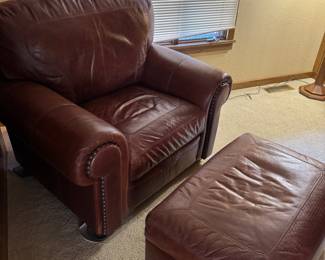 Stickley Santa Fe Chair - Basket Weave  embossed leather                                                                                                Stickley Santa Fe Ottoman  - Basket Weave embossed Leather