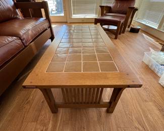 Stickley Rectangular Tile Top Cocktail Table                 
48"W x 23'D x24.5"H  - Oak #54 Aurora - Mission Collection