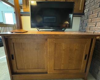 Stickley Sliding Door Cabinet 46.5 W x 20.50D x 28.5H  Mission Collection - Oak #54 Aurora