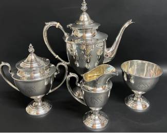 Four piece Schofield sterling tea service, monogrammed