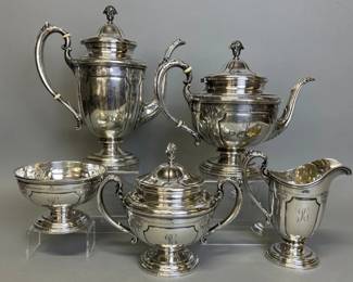Five-piece sterling silver coffee and tea
service by Towle "Louis XIV" #76160