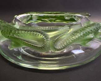 Lalique Bamako bowl clear and green crystal