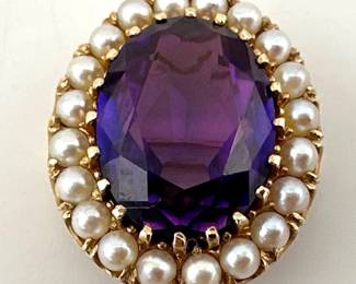 14kt amethyst, pearl pin/pendant