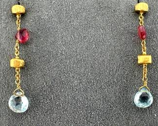 18kt Marco Bicego Paradise earrings with pink tourmaline and blue topaz