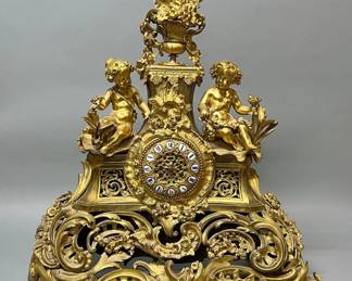 Impressive monumental gilt brass French Louis XV mantle clock