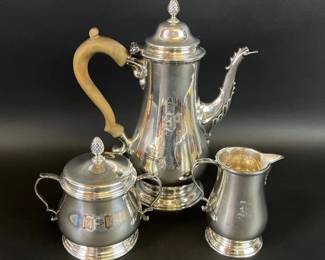 Three piece sterling Black Starr and Gorham tea service #1739; monogrammed “F”