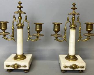 Pair of French antique marble and ormolu candelabras