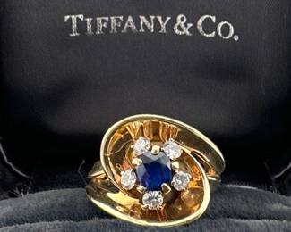 Tiffany 14kt sapphire, diamond ring