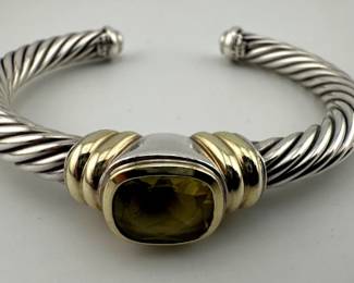 David Yurman sterling, 14kt and peridot cable cuff