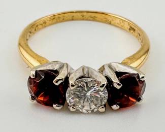 14kt diamond and garnet ring 3/4ctw
