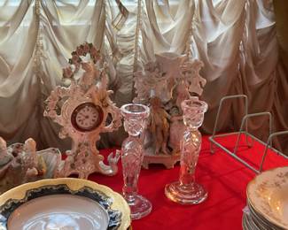 Clock, figural vases, etc.