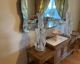 Large pair of cut crystal lamps.